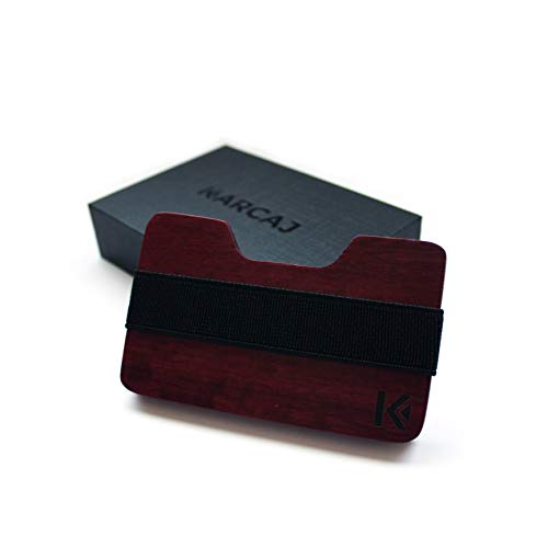KARCAJ® Kendo - Cartera Tarjetero Minimalista Elaborada en Maderas Nobles para Hombre y Mujer con Capacidad para Tarjetas de Crédito y Billetes (Corazón Púrpura)
