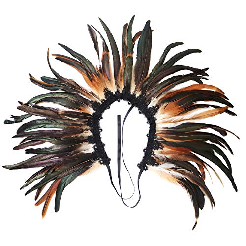 keland Bufanda de plumas naturales para mujer, para Halloween, Shrug, poncho negro (marrón)