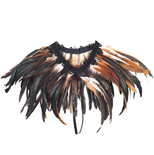keland Bufanda de plumas naturales para mujer, para Halloween, Shrug, poncho negro (marrón)