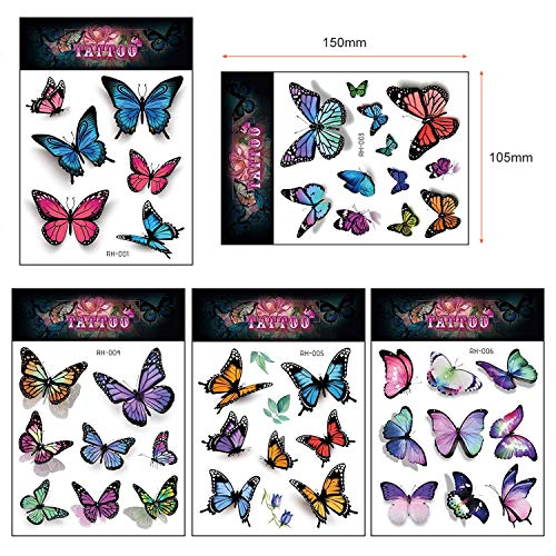 Keleily Tatuajes Temporales de Mariposa 16 Hojas Tatuajes Falsos Temporales para Adultos Body Art Tattoo Stickers para Mujeres, Niñas, Brazos, Piernas, Espalda, Colores