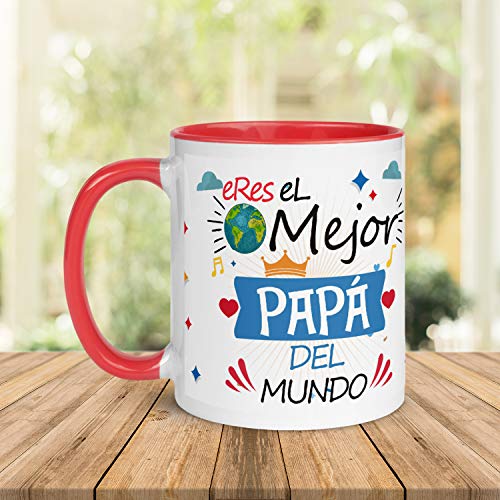 Kembilove Taza de Café Eres el Mejor Papá del Mundo – Taza de Desayuno para Regalar el día del Padre – Tazas de Café y Té para Papá – Taza de Cerámica con el Interior Color Rojo de 350 ml