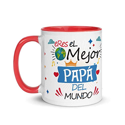 Kembilove Taza de Café Eres el Mejor Papá del Mundo – Taza de Desayuno para Regalar el día del Padre – Tazas de Café y Té para Papá – Taza de Cerámica con el Interior Color Rojo de 350 ml