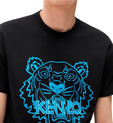 Kenzo Camiseta Tiger para hombre, color negro, tigre azul, 100% algodón, talla ajustada, Negro , L corto