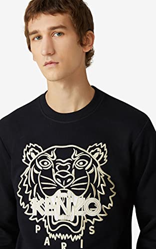 Kenzo Tiger Gold - Sudadera para hombre, color negro y tigre bordado dorado, manga larga, 100% algodón orgánico (talla pequeña) Negro M corto