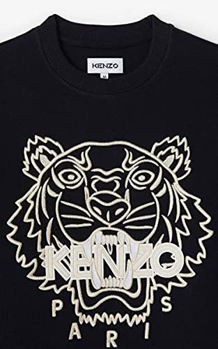 Kenzo Tiger Gold - Sudadera para hombre, color negro y tigre bordado dorado, manga larga, 100% algodón orgánico (talla pequeña) Negro M corto
