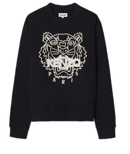 Kenzo Tiger Gold - Sudadera para hombre, color negro y tigre bordado dorado, manga larga, 100% algodón orgánico (talla pequeña) Negro M corto