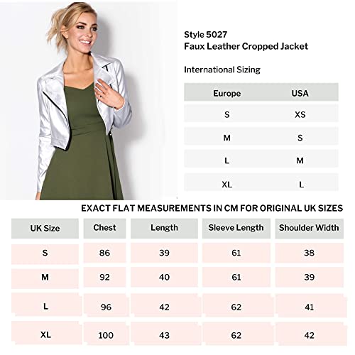 KRISP Chaqueta Mujer Biker Tacto Cuero Moda Barata, Plateado, L, 5027-SIL-L