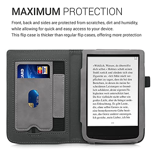kwmobile Funda Compatible con Pocketbook Touch Lux 4/Lux 5/Touch HD 3/Color (2020) - Agarre elástico y Soporte de Apoyo - de Aguja magnética Gris