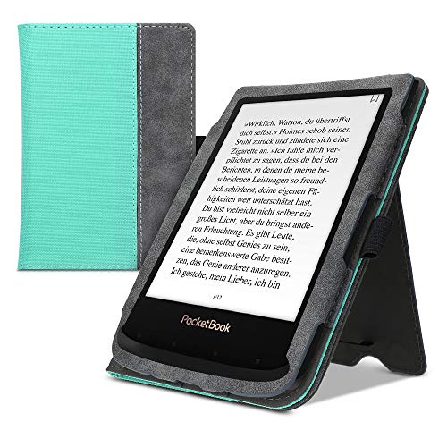 kwmobile Funda Compatible con Pocketbook Touch Lux 4/Lux 5/Touch HD 3/Color (2020) - con Agarre elástico y Soporte de Apoyo - en Menta/Gris Oscuro