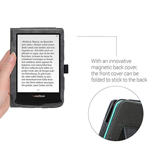 kwmobile Funda Compatible con Pocketbook Touch Lux 4/Lux 5/Touch HD 3/Color (2020) - con Agarre elástico y Soporte de Apoyo - en Menta/Gris Oscuro