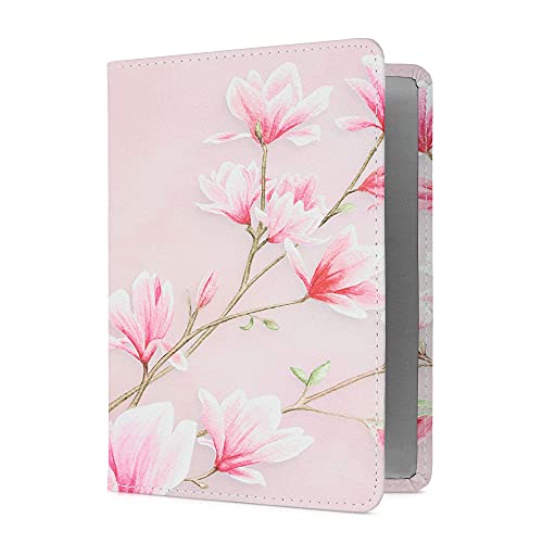 kwmobile Funda para permiso de circulación coche de cuero sintético - 10.5 x 14.8 CM - magnolias rosa claro/blanco/rosa palo