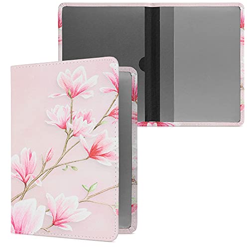 kwmobile Funda para permiso de circulación coche de cuero sintético - 10.5 x 14.8 CM - magnolias rosa claro/blanco/rosa palo
