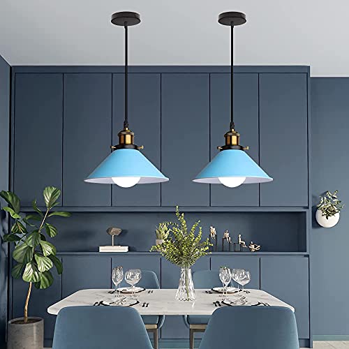 Lámpara Colgante de Techo LED Moderna Lámpara Techo Metal E27 para Salon Comedor Habitacion (Azul)