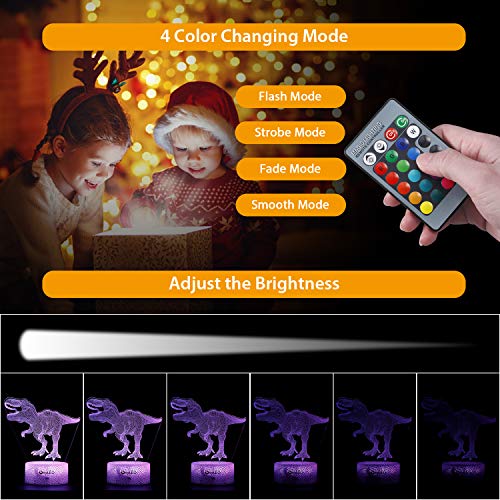 Lámpara de dinosaurio OxyLED. Luz nocturna con 5 formas diferentes en 3D 7 patrones y 16 colores Lámpara decorativa regulable con sensor táctil y control remoto Ideal para habitaciones