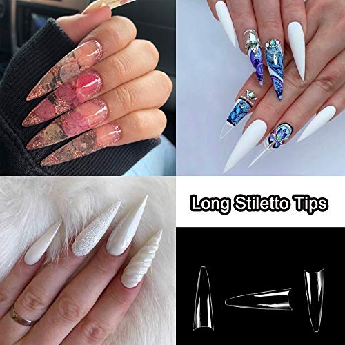 Largo Estilete Puntas de Uñas 500Piezas Claro Acrílico Uñas Falsas Media Cubierta Ataúd Uñas Postizas Consejos Uñas Arte Salón Uñas Mujer
