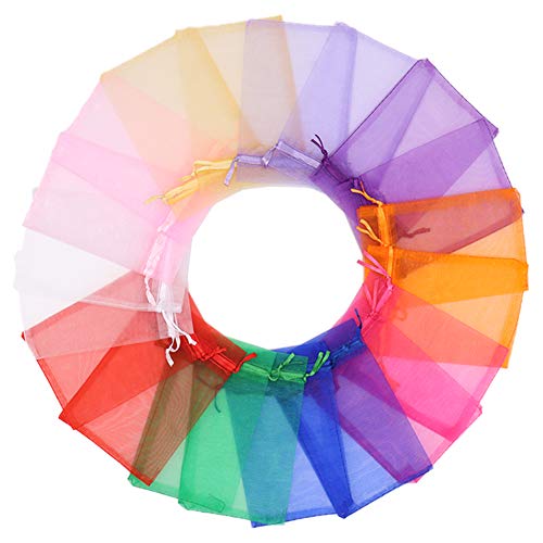 Leeyunbee 100PCS 10x15cm Bolsa de Organza Coloridas, Bolsitas de Organza, Bolsas para Envoltura de Joyas, Bolsas de Organza de Regalo con Cordón para Boda Favores Joyas y Dulces
