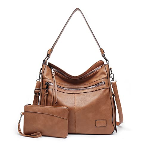 Lifetooler Set Bolsos Mujer Grande PU Cuero De Hombro Bolsos Tote Monedero Hobo Bolsos Regalos Para Mujer (X-Marrón claro)