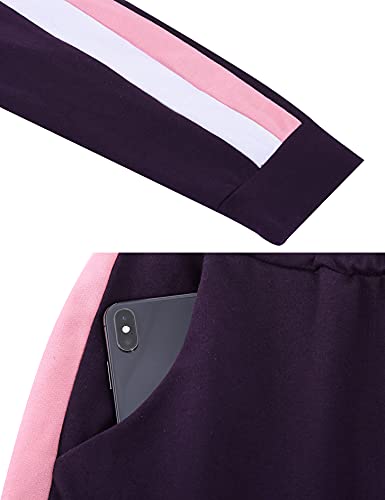 Litherday Conjunto Chándal Mujer Invierno Largo Algodón Conjunto Sudadera Mujer Larga Chándal para Mujer Invierno con Chaqueta y Pantalones para Jogging Tenis Fitness 2 Piezas, Morado, S