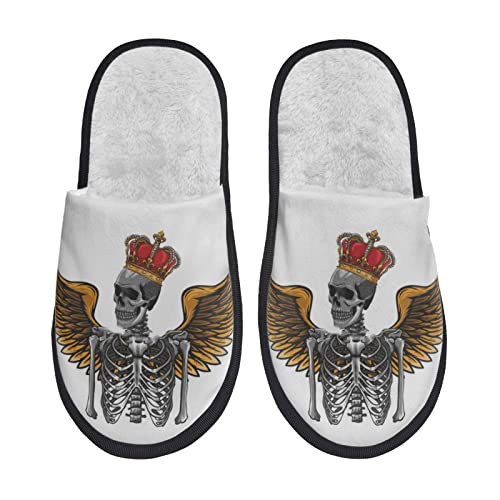 LKTBJEMFY Zapatillas de calavera, para interiores, acogedoras zapatillas antideslizantes para mujeres, hombres, interiores, exteriores, Calavera alada, Large