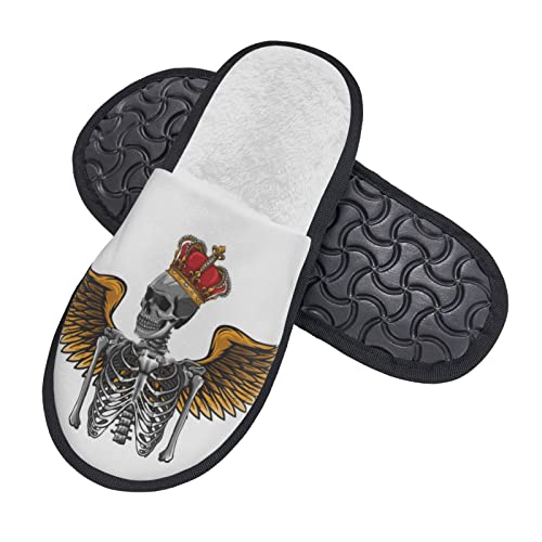 LKTBJEMFY Zapatillas de calavera, para interiores, acogedoras zapatillas antideslizantes para mujeres, hombres, interiores, exteriores, Calavera alada, Large