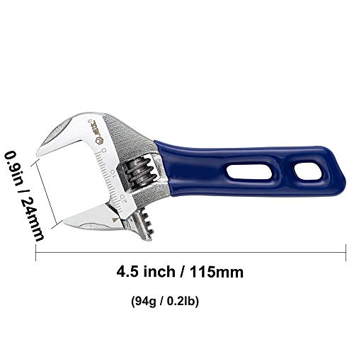 Llave inglesa ajustable de apertura amplia con mango corto, llave inglesa ajustable (4")