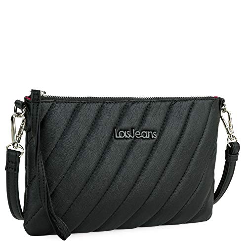 Lois - Bolso Bandolera para Mujer de Piel Sintética PU Ecológica con Asa Corta para Muñeca y Asa Larga Desmontable Ajustable. Cierre Cremallera. Bolsillo Trasero 311166, Color Negro