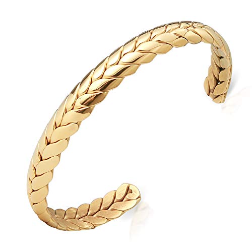 Lolalet Pulsera Regulable Chapada Oro 18K, Brazalete Muñequero Abierto Ajustable Modelado Trenzado, Joya Regalo para Mujer –Trigo Dorado