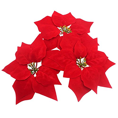 Lorigun 8"Poinsettia Artificial Flores de Navidad Falsas Flores Realistas de Seda Roja Adornos para Árboles de Navidad Decoración Guirnaldas de Navidad Decoración 12 Piezas Cabezas de Flores Falsas