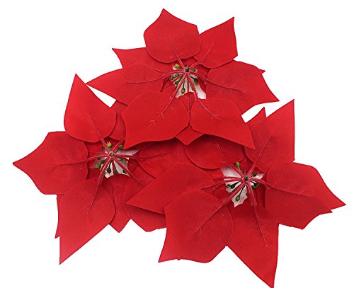 Lorigun 8"Poinsettia Artificial Flores de Navidad Falsas Flores Realistas de Seda Roja Adornos para Árboles de Navidad Decoración Guirnaldas de Navidad Decoración 12 Piezas Cabezas de Flores Falsas