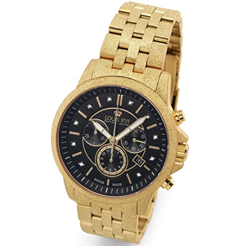 LOUIS XVI Aramis 1056 - Reloj de pulsera para hombre con correa de acero esmerilado y diamantes auténticos, cronógrafo, analógico, de cuarzo, acero inoxidable