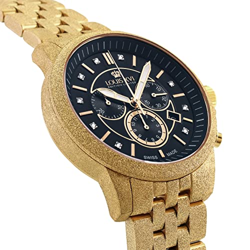 LOUIS XVI Aramis 1056 - Reloj de pulsera para hombre con correa de acero esmerilado y diamantes auténticos, cronógrafo, analógico, de cuarzo, acero inoxidable