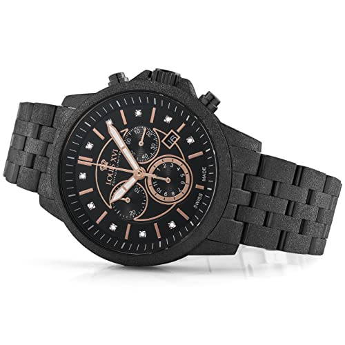 LOUIS XVI Aramis 1058 - Reloj de pulsera para hombre con correa de acero esmerilado y diamantes auténticos, cronógrafo, analógico, de cuarzo, acero inoxidable