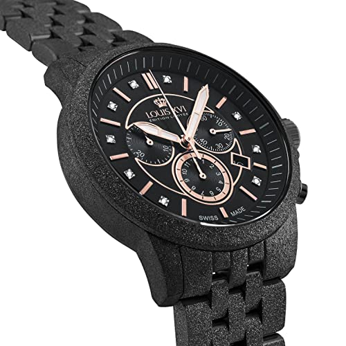 LOUIS XVI Aramis 1058 - Reloj de pulsera para hombre con correa de acero esmerilado y diamantes auténticos, cronógrafo, analógico, de cuarzo, acero inoxidable