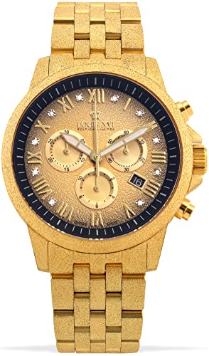 LOUIS XVI Aramis 1080 - Reloj de pulsera para hombre con correa de acero esmerilado y diamantes auténticos, cronógrafo, analógico, cuarzo, acero inoxidable