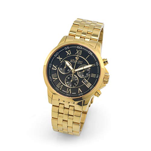 LOUIS XVI Reloj de pulsera para hombre Aramis con correa de acero dorado, cronógrafo, analógico, cuarzo, acero inoxidable, Negro , Pulsera