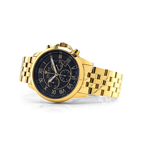 LOUIS XVI Reloj de pulsera para hombre Aramis con correa de acero dorado, cronógrafo, analógico, cuarzo, acero inoxidable, Negro , Pulsera