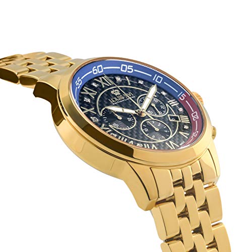 LOUIS XVI Reloj de pulsera para hombre de Aramis, correa de acero, dorado, negro, carbón, azul, rojo, diamantes auténticos, cronógrafo, analógico, cuarzo, acero inoxidable 905