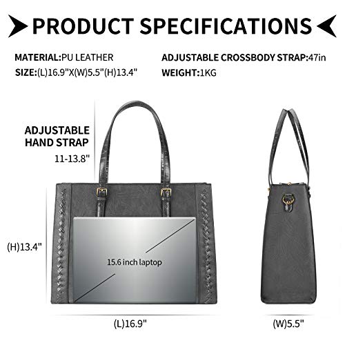 Lubardy Bolsos Mujer Grandes Bolso Universidad Mujer de Hombro Cuero Bolso Shopper Mujer para Portatil 15.6 Pulgadas Bolso Tote Impermeable de Compras PU Gris