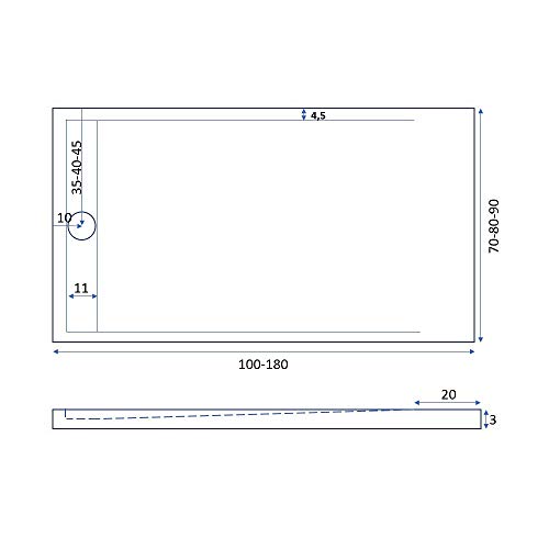 Luminosa ArredoBagno Plato de ducha de resina 150 x 80 cm, efecto piedra antideslizante con GELCOAT, modelo Luxury negro, rejilla de color sólido y desagüe incluidos