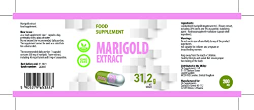 Luteína 40mg con Zeaxantina 8mg de Extracto de Caléndula 120 Cápsulas Veganas x 200mg, Soporte para Ojos y Visiones