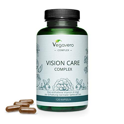 Luteína Complex Vegavero® | 100% Libre de Aditivos | Con Zeaxantina + Betacaroteno + Vitamina B2 + Citrato de Zinc + Extracto de Arándano y Kaki | 120 Cápsulas | Suplemento para Ojos & Vista