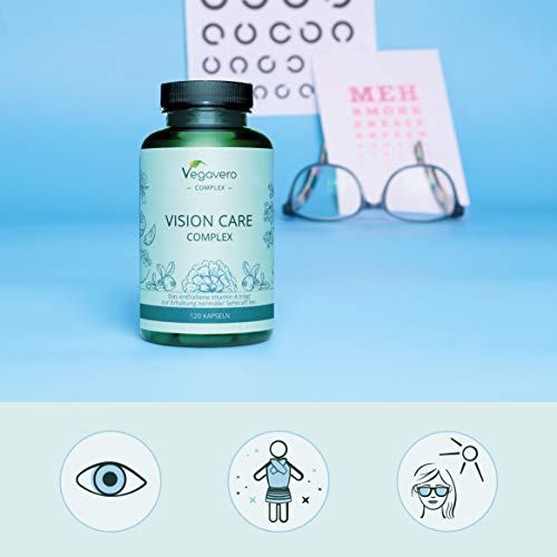 Luteína Complex Vegavero® | 100% Libre de Aditivos | Con Zeaxantina + Betacaroteno + Vitamina B2 + Citrato de Zinc + Extracto de Arándano y Kaki | 120 Cápsulas | Suplemento para Ojos & Vista