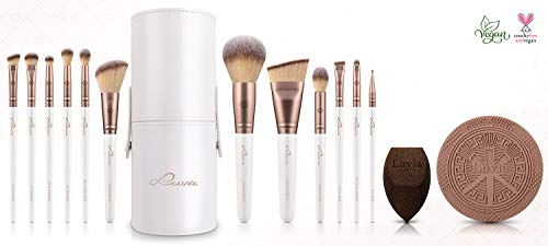 Luvia Cosmetics LC-PV-PRO, Prime Vegan Pro - Juego De Brochas De Maquillaje 12 Unidades, Incluye Soporte Para Brochas, Esponja Y Estera De Limpieza, Nacarado Coffee