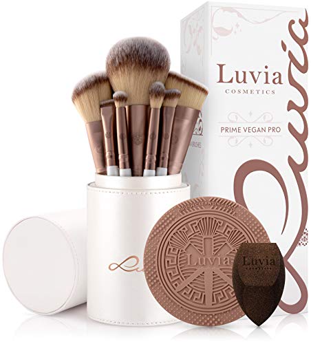 Luvia Cosmetics LC-PV-PRO, Prime Vegan Pro - Juego De Brochas De Maquillaje 12 Unidades, Incluye Soporte Para Brochas, Esponja Y Estera De Limpieza, Nacarado Coffee