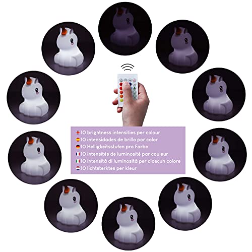 Luz Nocturna Infantil Unicornio con Control Remoto y Táctil 16 Colores – BONNYCO | Lampara Infantil Bebe con Temporizador | Luz Quitamiedos Infantil Silicona 100% Segura, Regalos para Niñas Niños