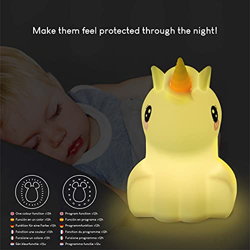 Luz Nocturna Infantil Unicornio con Control Remoto y Táctil 16 Colores – BONNYCO | Lampara Infantil Bebe con Temporizador | Luz Quitamiedos Infantil Silicona 100% Segura, Regalos para Niñas Niños