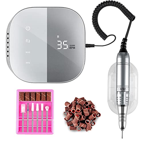 Madenia Torno para Uñas Eléctrico 35000 rpm Profesional Lima de Uñas Electrica de Pedicura de Manicura de Acrílico o de Gel con Pantalla LED, 6 Brocas de Uñas, Potente y Silencioso,Azul