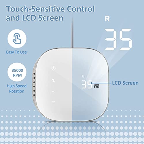 Madenia Torno para Uñas Eléctrico 35000 rpm Profesional Lima de Uñas Electrica de Pedicura de Manicura de Acrílico o de Gel con Pantalla LED, 6 Brocas de Uñas, Potente y Silencioso,Azul