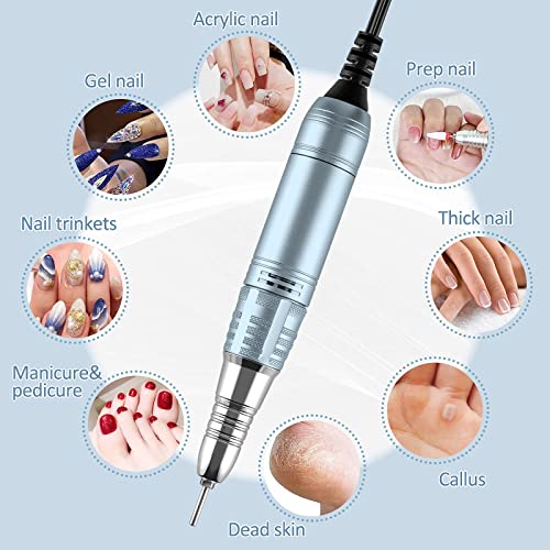 Madenia Torno para Uñas Eléctrico 35000 rpm Profesional Lima de Uñas Electrica de Pedicura de Manicura de Acrílico o de Gel con Pantalla LED, 6 Brocas de Uñas, Potente y Silencioso,Azul