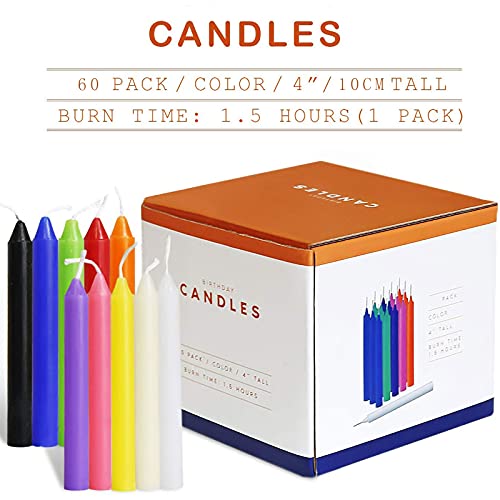 MAISITOO Velas 60 Colores Surtidos de hechizos Velas sin Goteo pequeño para Chimes, Magia, Congregación, vigilia con Velas, rituales, Decoración de Fiesta (10 Colores) 4 Pulgadas de Alto